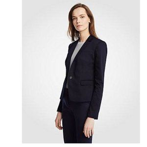Ann Taylor Cotton Sateen One Button Perfect Blazer in Navy